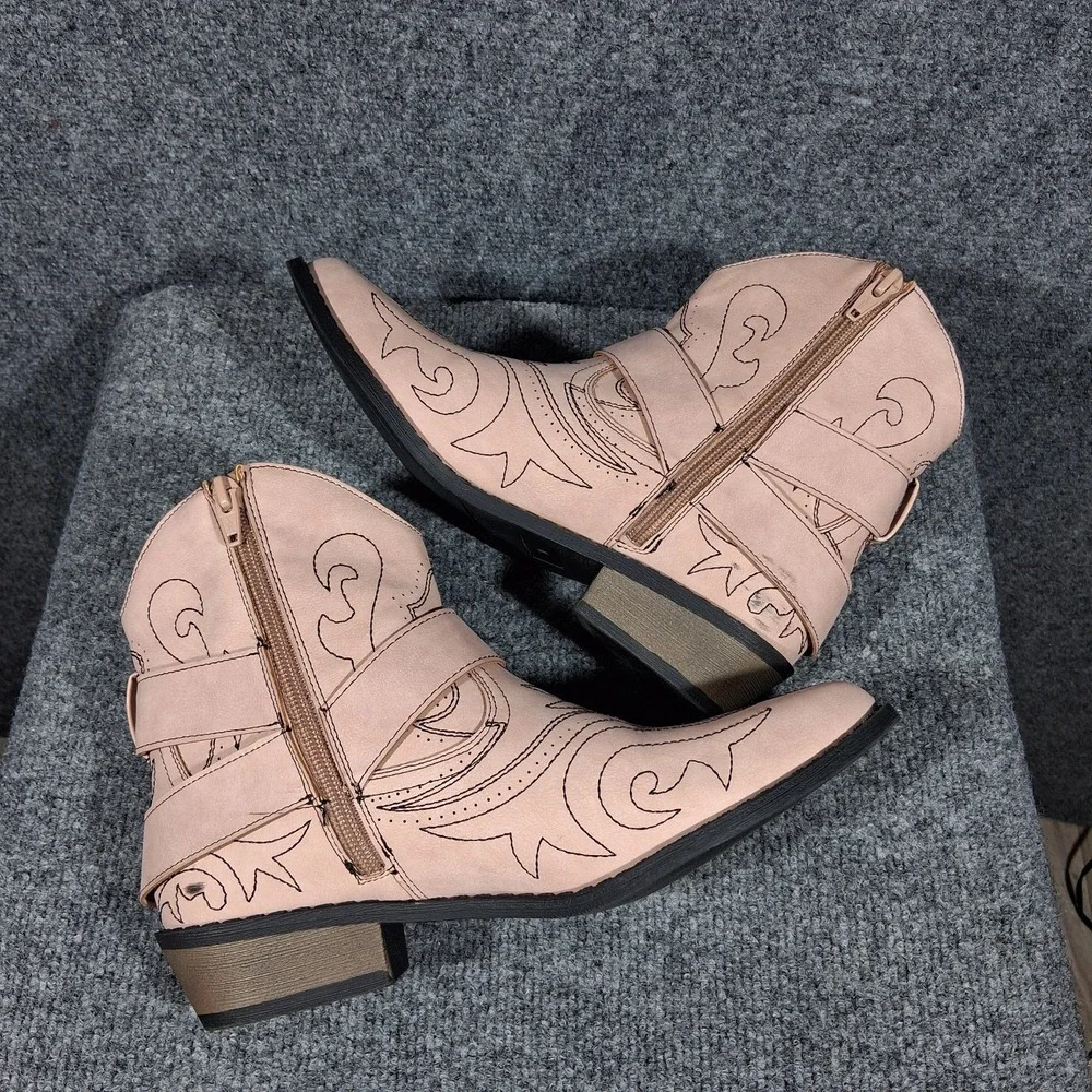 Esprit Womens Blush Pink Western Ankle Boots Embroidered Buckle Harness Size 9M